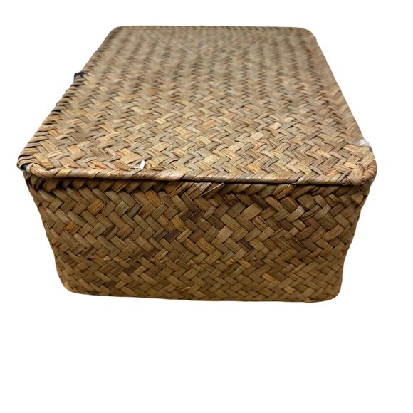 Handwoven Wicker Basket Lid Compartments Entryway Organization Boho Rustic Tea - Picture 4 of 9